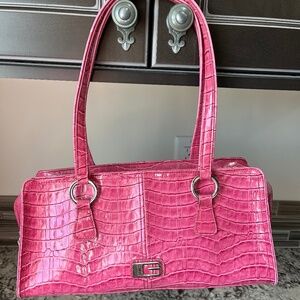 Guess pink patent leather crocodile embossed satchel medium handbag